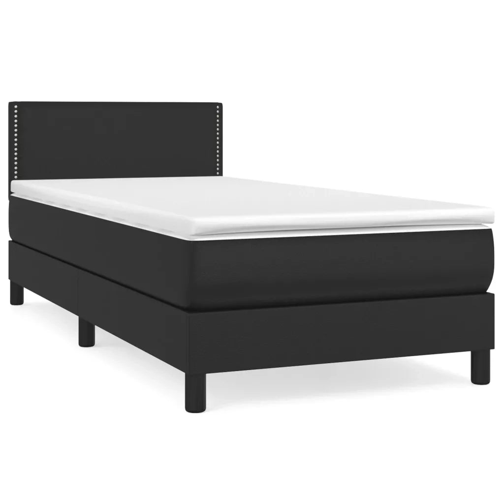 Letto singolo | Letto per adulti | Giroletto a Molle con Materasso Nero 90x200 cm in Similpelle