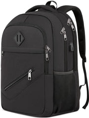 Zaino per Uomo Donna, Zaino per Studenti Ragazzi Ragazze Adolescenti, Zaino per Computer da 43,7 cm con Porta USB, Zaino per Lavoro Viaggio con Tasca Antifurto, Nero