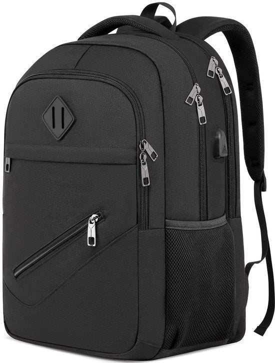 Zaino per Uomo Donna, Zaino per Studenti Ragazzi Ragazze Adolescenti, Zaino per Computer da 43,7 cm con Porta USB, Zaino per Lavoro Viaggio con Tasca Antifurto, Nero