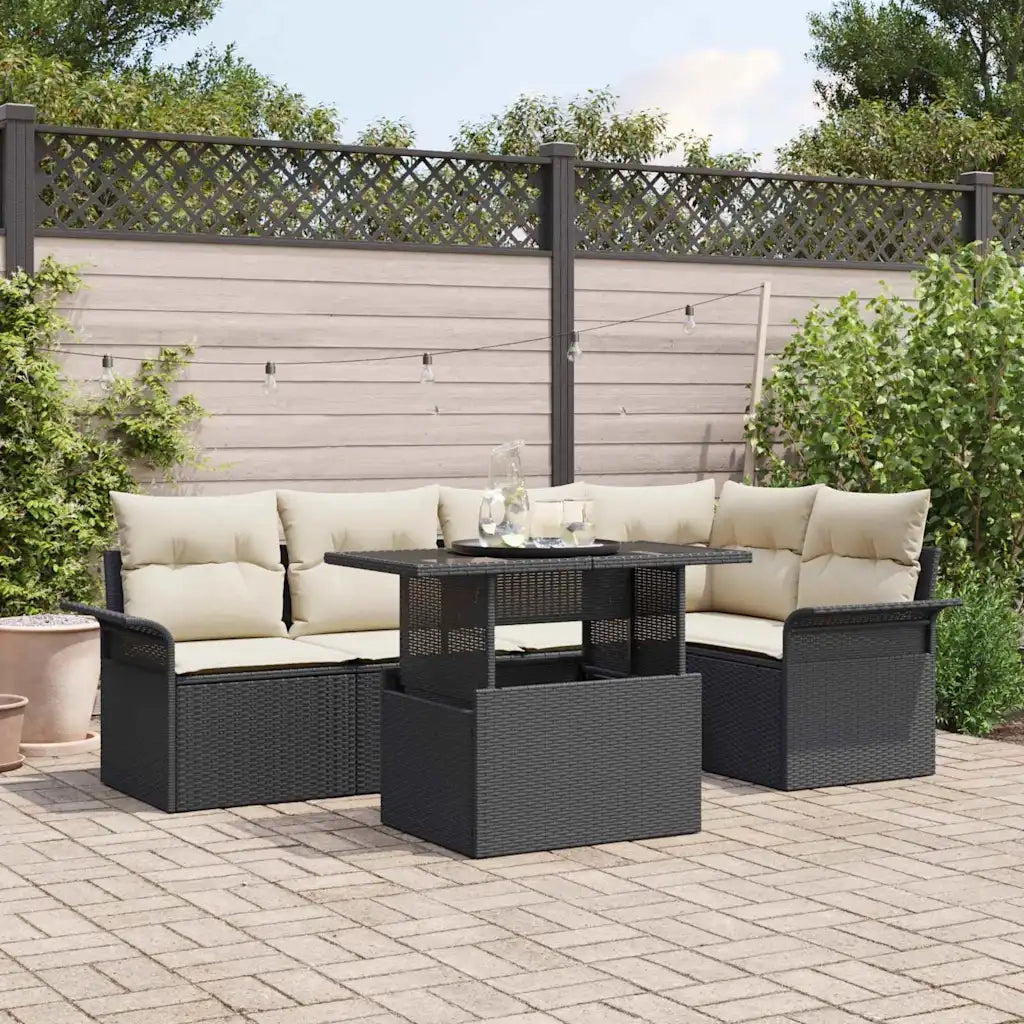 Set Divano da Giardino con cuscino 6 pcs Nero polyrattan 3348283