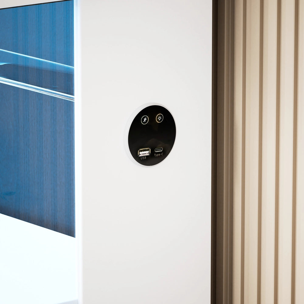 Vetrina in vetro a quattro piani - Zephmum- 80x35x165cm- Bianco- Illuminazione LED, sensori intelligenti, antistrappo