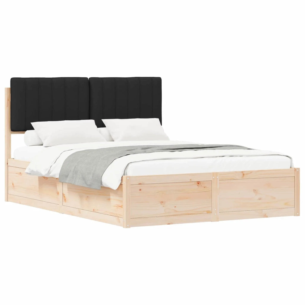 Letto matrimoniale | Letto per adulti | Letto con Testiera Rivestita Nero 135 x 190 cm Pino massello
