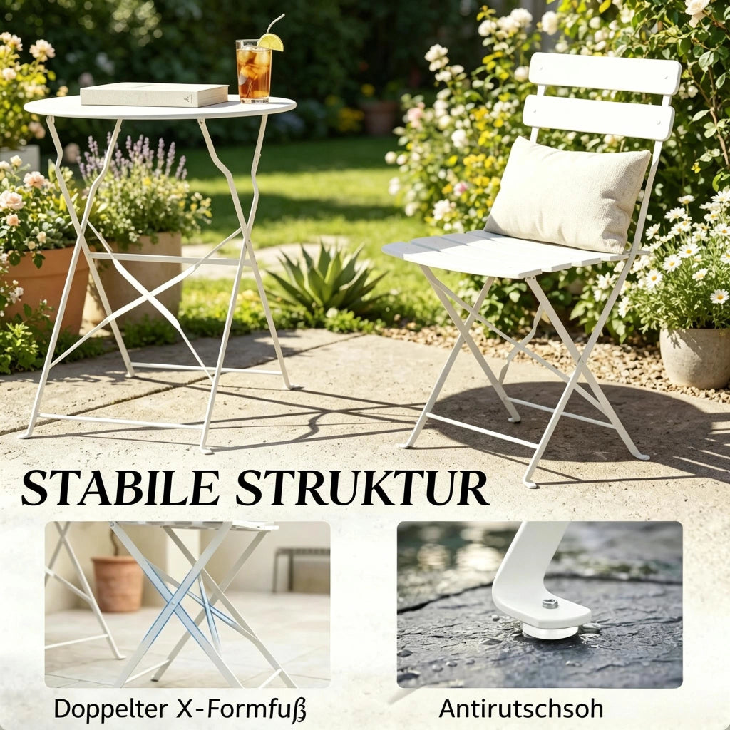 Set di sedute portatili per patio, mobili da giardino pieghevoli, tavolo e sedie da bistrot per esterni, tavolo e sedie da pranzo minimalisti per este
