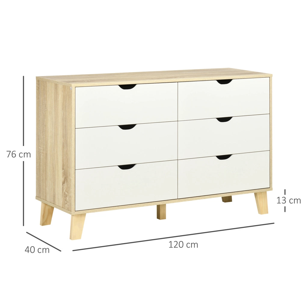Cassettiera 6 cassetti stile scandinavo ¨C Xylo ¨C legno e beige 120x40x76 cm