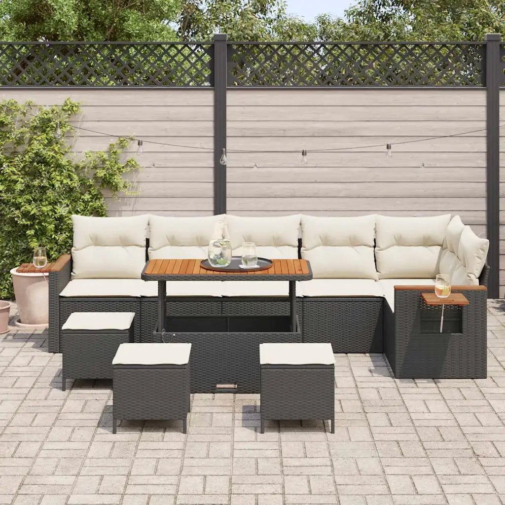 Set Divano da Giardino con cuscino 10 pcs Nero e Crema