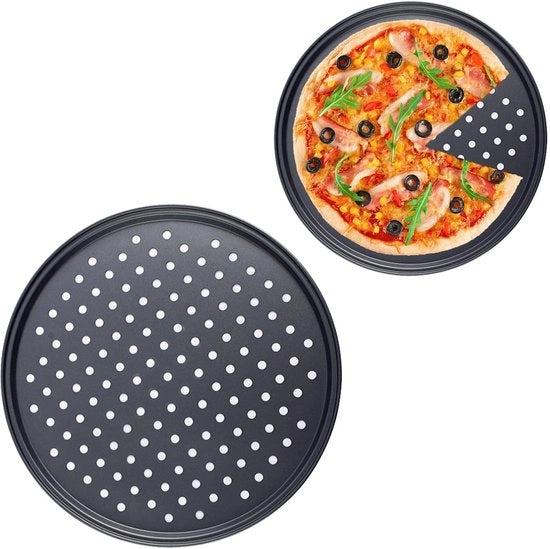 Piatto per Pizza in Acciaio di Carbonio - Antifiammante - Perforato - Leggero - 24,5cm - Conserva la Forma Perfetta