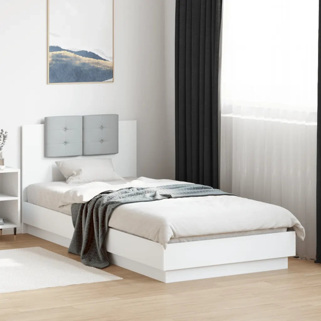 Letto singolo | Letto per adulti | Giroletto con Testiera e LED Bianco 90x200 cm