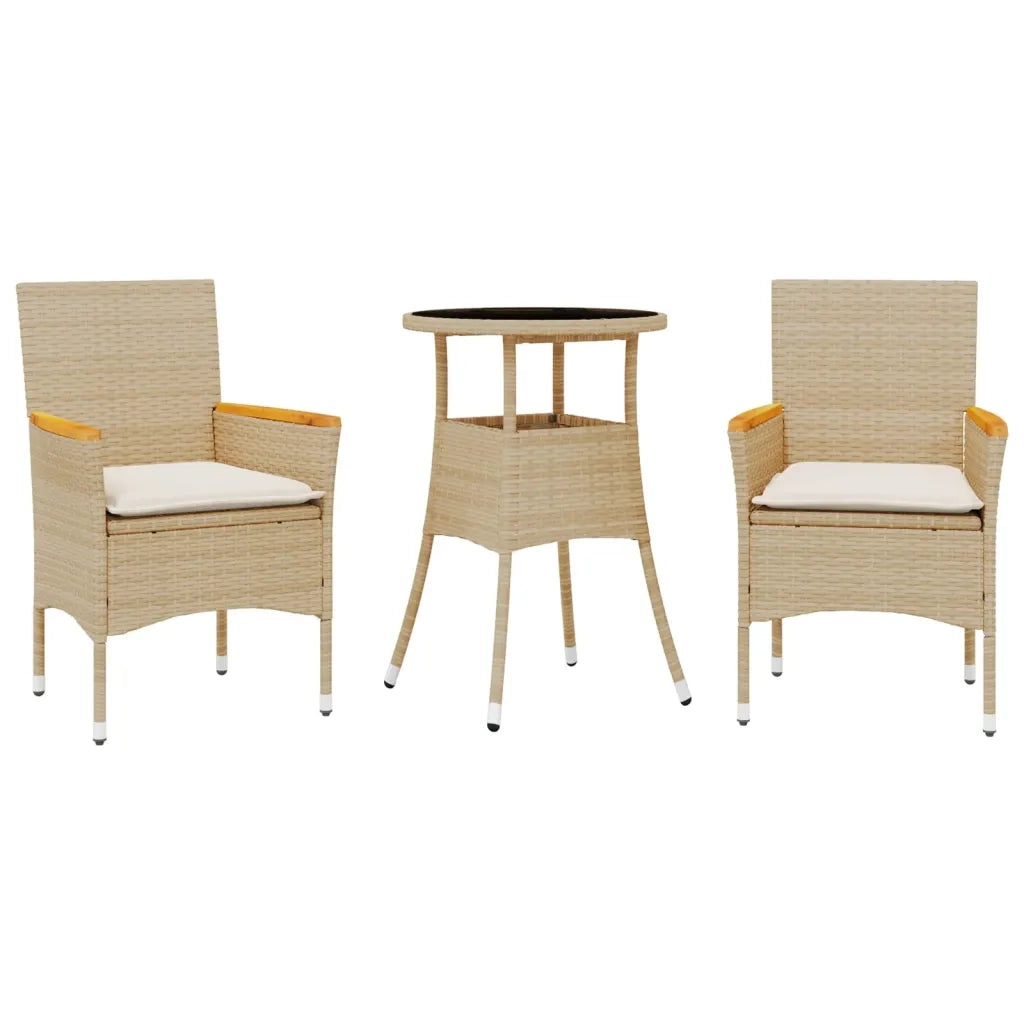 Set da Pranzo da Giardino 3 pz | Set Salotto da Giardino con Cuscini Polyrattan e Vetro
