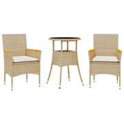 Set da Pranzo da Giardino 3 pz | Set Salotto da Giardino con Cuscini Polyrattan e Vetro