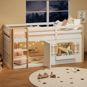 OKWISH Letto a Soppalco 90×200 cm, Letto Singolo con Scala e Spazio Gioco Modulare, senza Materasso, in Legno Massello, Bianco