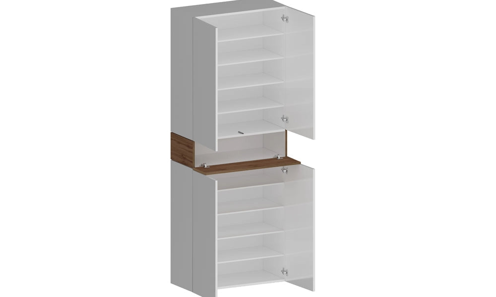 Armadio Scarpiera SAVONA 4 Ante e Ribalta - Bianco Lucido/Rovere Wotan, Moderna e Capiente