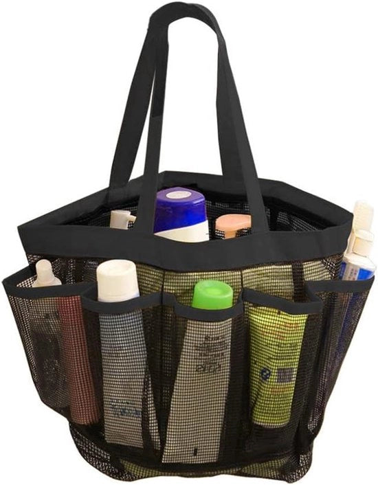 Borsa da Doccia Portatile con 8 Tasche e Maniglia per Palestra Viaggio Nuoto Campeggio Bagno Nero Quantità: 1 pezzi.