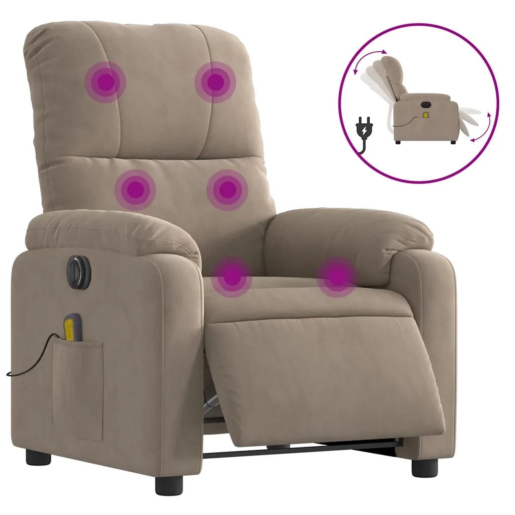 Poltrona Reclinabile Massaggiante | Sedia Relax Elettrica Tortora Microfibra