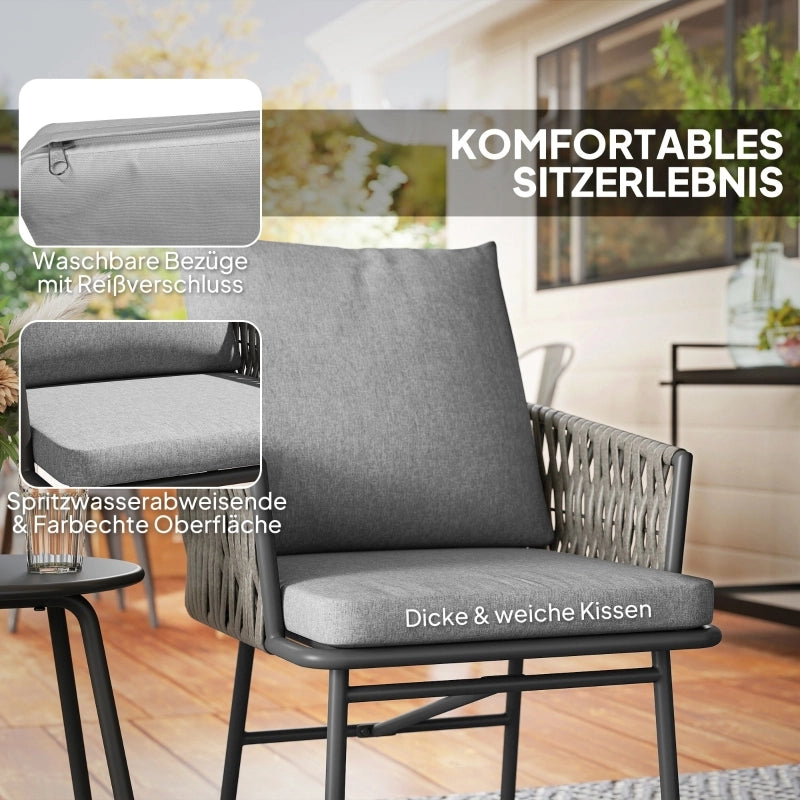 Set da bistrot in rattan composto da 3 pezzi, con sedute, set di mobili da giardino con 2 sedie da giardino, tavolino, cuscini sfoderabili, set di