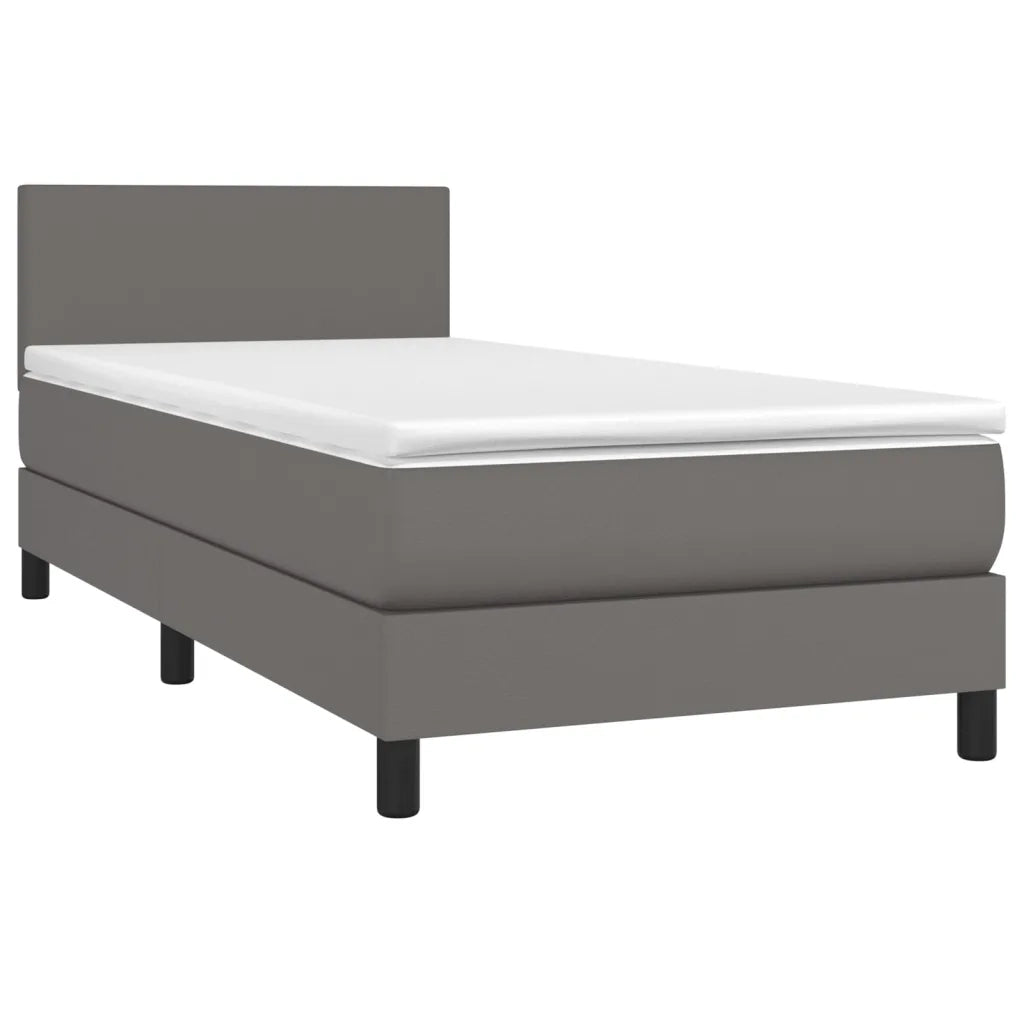 Letto singolo | Letto per adulti | Giroletto a Molle con Materasso Grigio 90x190 cm in Similpelle