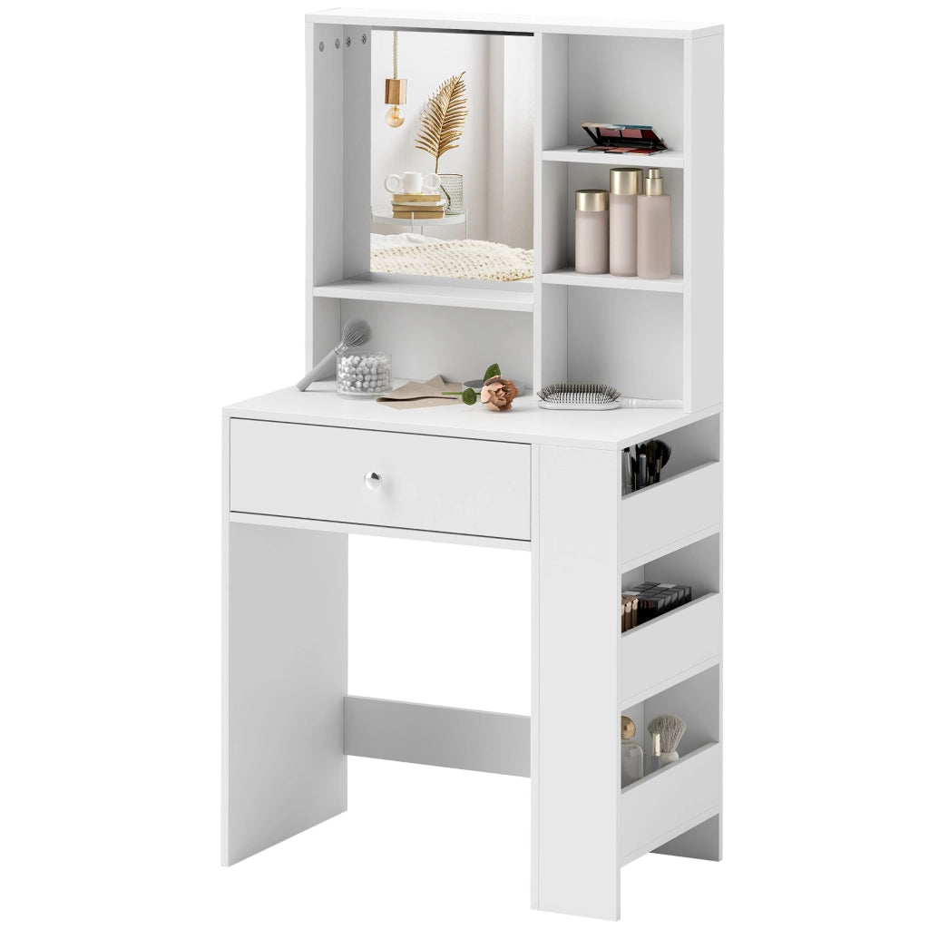 Scrivania trucco con specchio, cassetto e ripiani laterali ¨C zephmum ¨C bianco