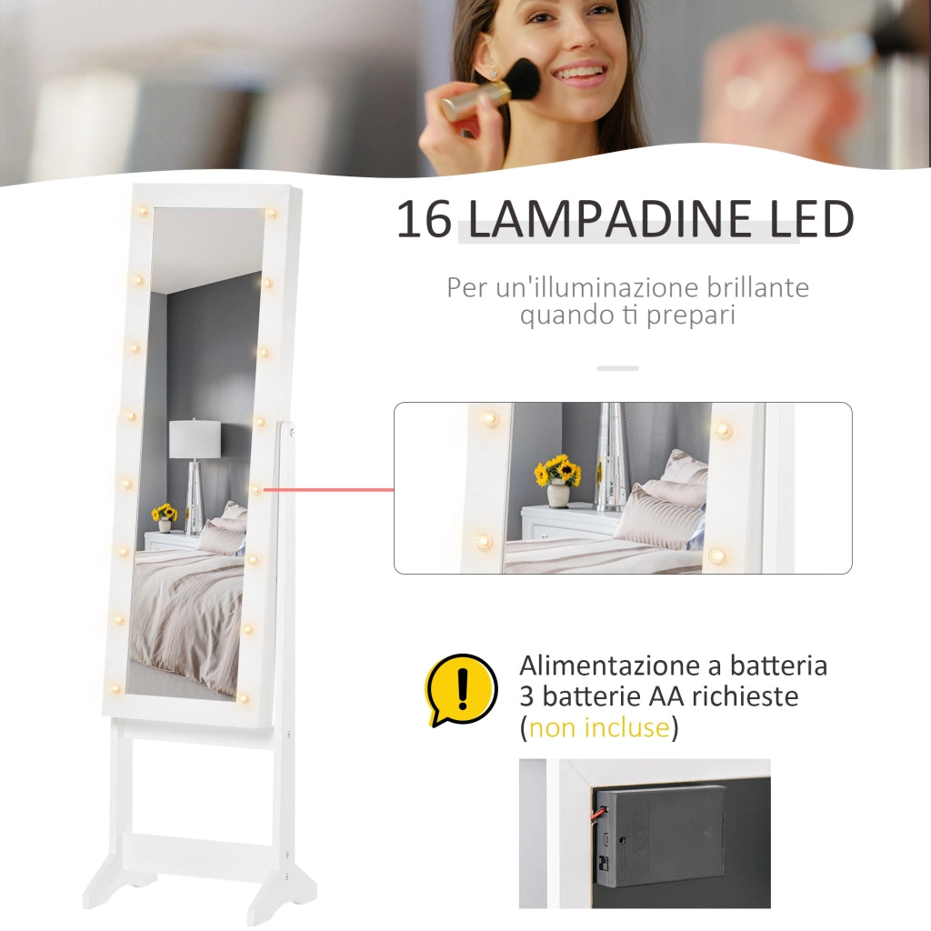 Armadietto con Specchio e Luci ¨C zephmum ¨C Bianco, 36x30x136 cm