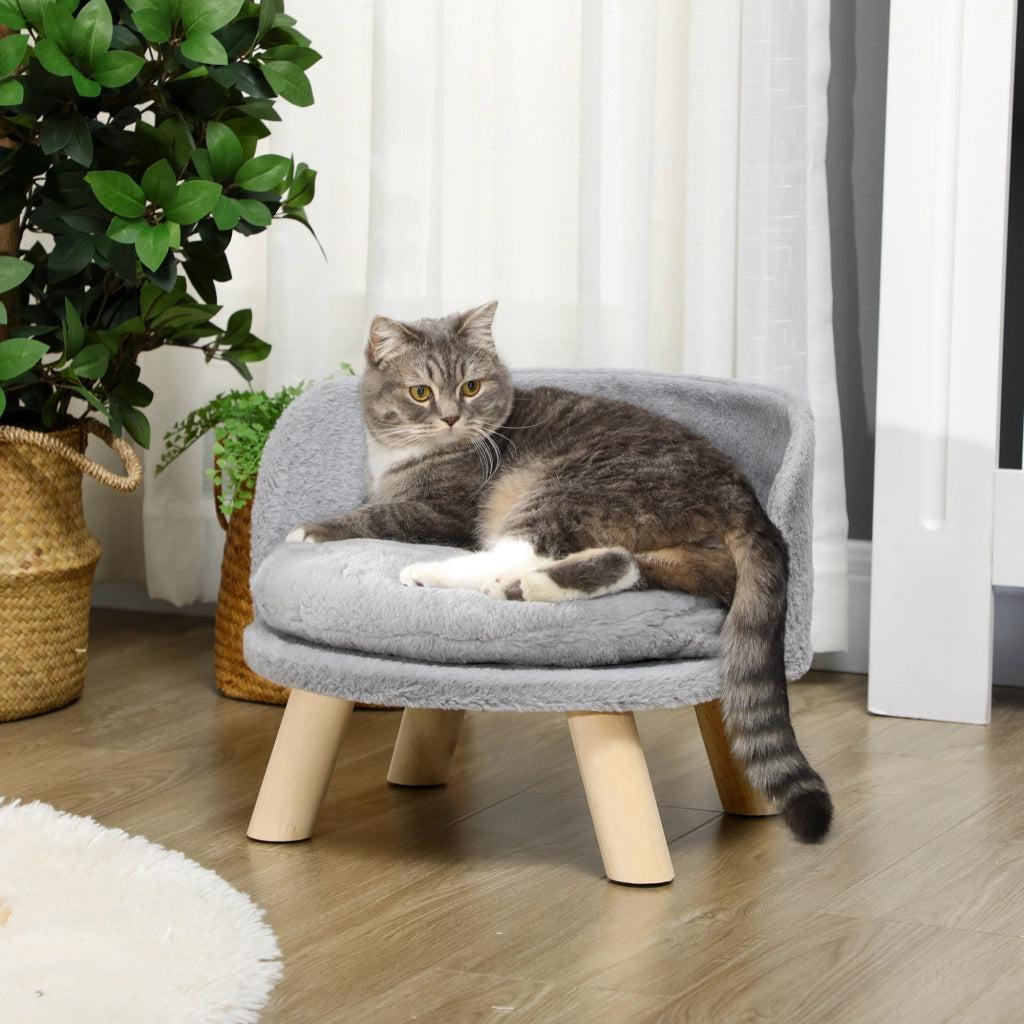 Cuccia per cani, lettino per gatti, divano per cani con piedini in legno antiscivolo e cuscino, grigio, 40,5x40,5x33 cm, per uso interno