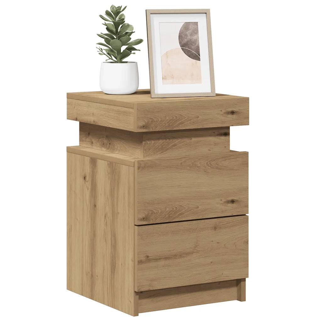 Comodino con LED-Tavolino da notte Rovere Artigianale 35x39x55 cm in Truciolato