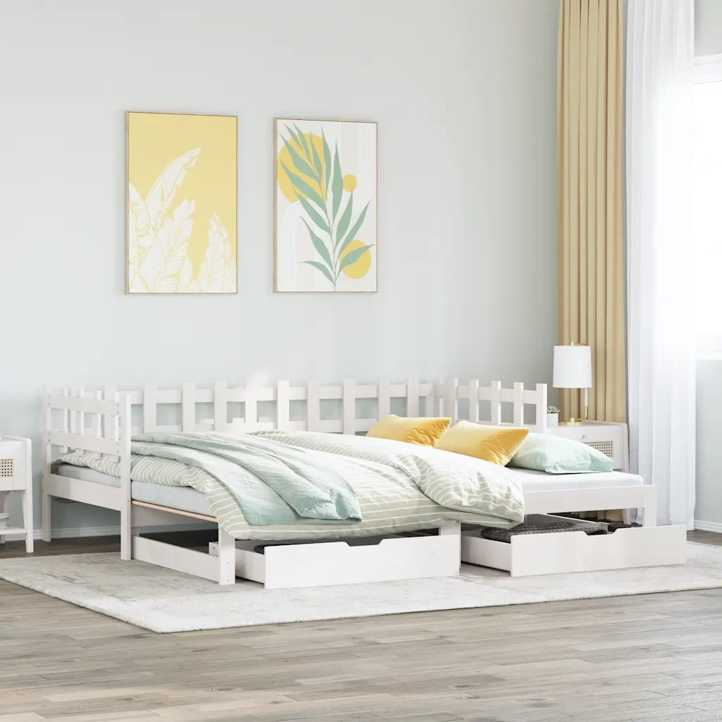 Letto singolo | Letto per adulti | Letto Estraibile con Cassetti senza Materasso Bianco 90x200 cm