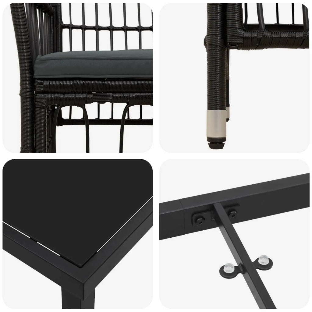 Set da pranzo per esterni 5 pz Nero polyrattan 3448913