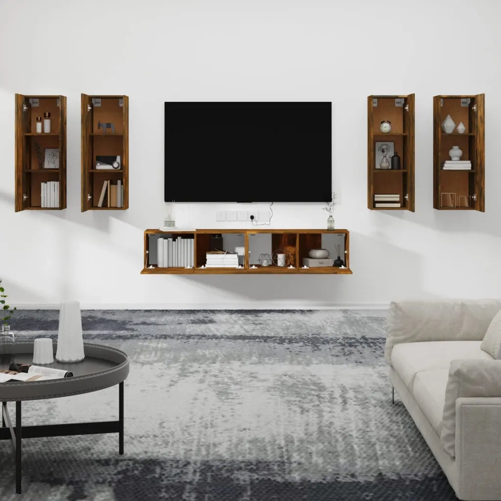 Set di Mobili Porta TV 6 pz-Credenza per TV Rovere Fumo in Legno Multistrato 330743