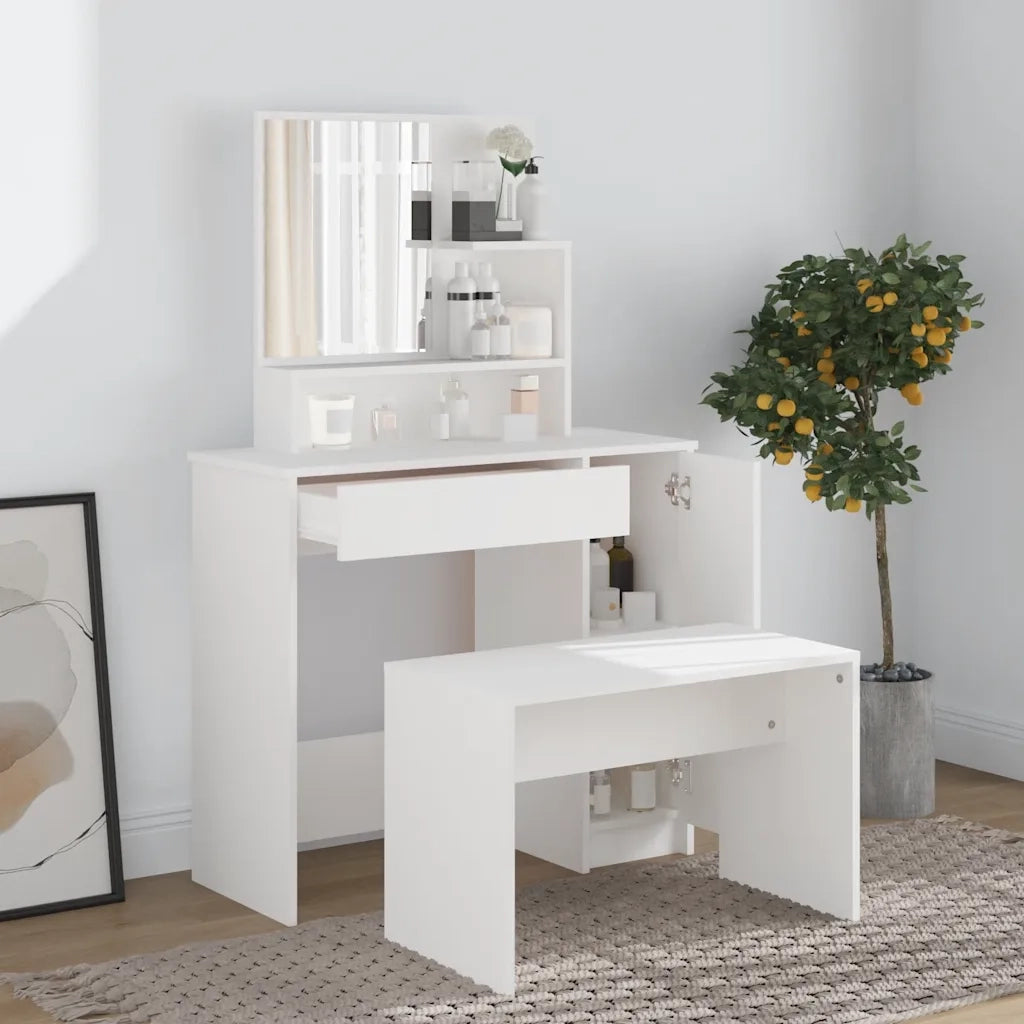 Set Tavolo da Toeletta | Tavolo da Trucco Bianco 86,5x35x136 cm
