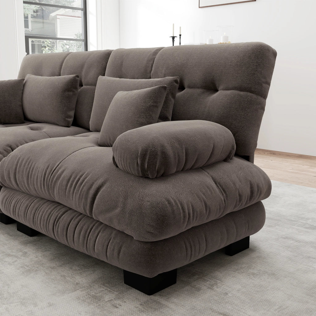 Divano Angolare Modulare 4 Posti ¨C MINIMAL ¨C Chenille Marrone, Divano Letto