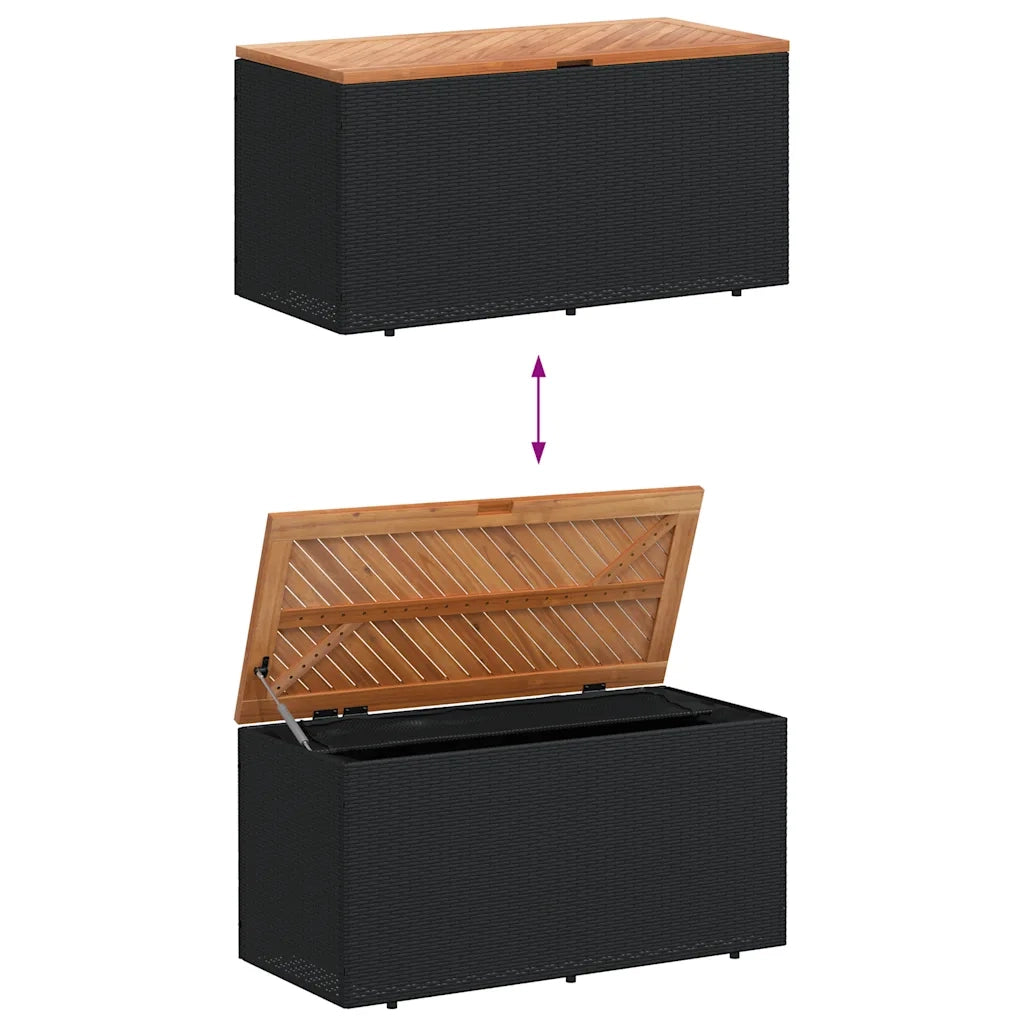 Contenitore Giardino Nero 110x50x54cm Polyrattan e Legno Acacia CFW8343140