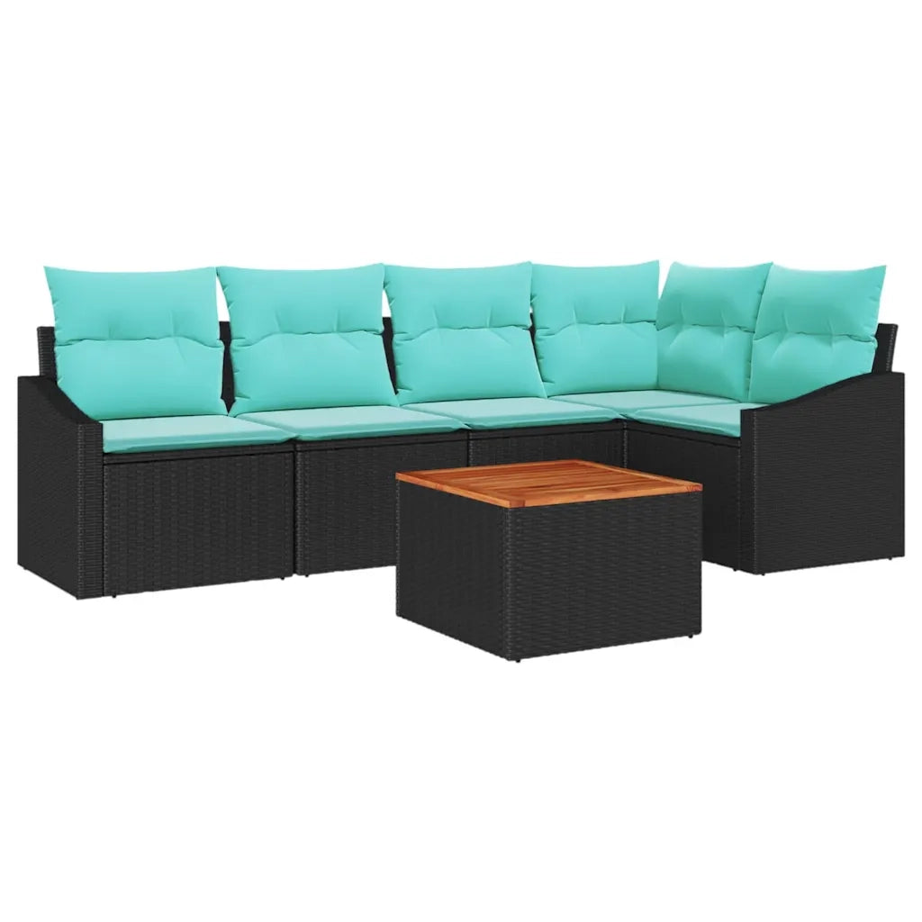 Set Divano da Giardino con cuscino 6 pcs Nero polyrattan 3347837