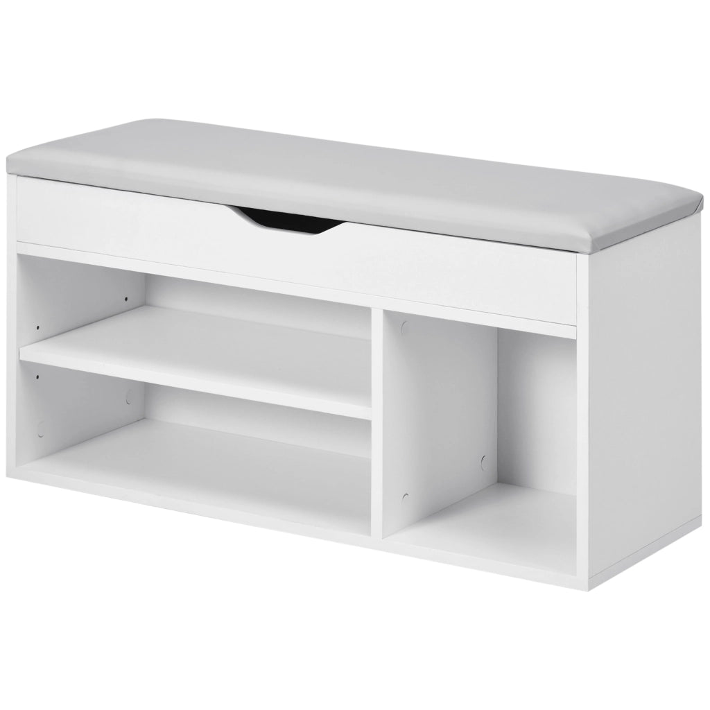 Scarpiera con Panca e Vani Aperti ¨C zephmum ¨C Legno Bianco 80x35x90 cm