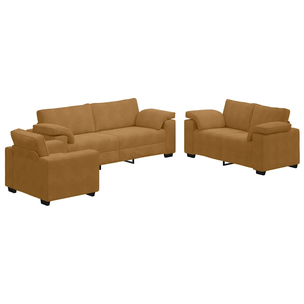 Set di Divani 3 pz con Cuscini Marrone in Velluto 3324674
