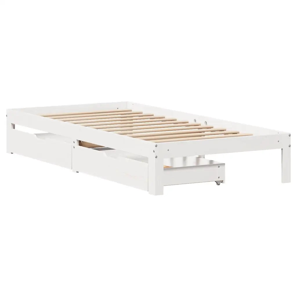 Giroletto con Cassetti Bianco 100x200 cm Legno Massello di Pino 3301945
