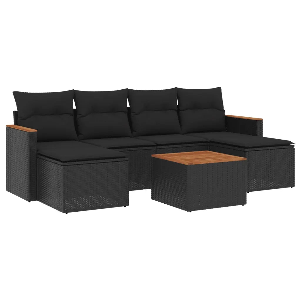 Set Divani da Giardino con Cuscini 7pz Nero Polyrattan 3258625