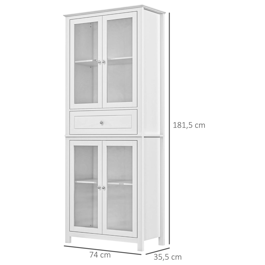 Armadio Cucina Vetrina con Ante a Vetro e Cassetto ¨C Zephmum ¨C Bianco 74x35,5x181,5 cm