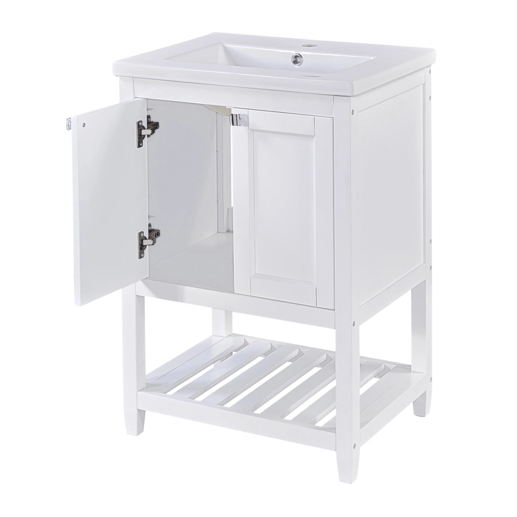 Mobile da bagno con lavabo in ceramica; 1 anta; per bagno; bianco; 60 cm