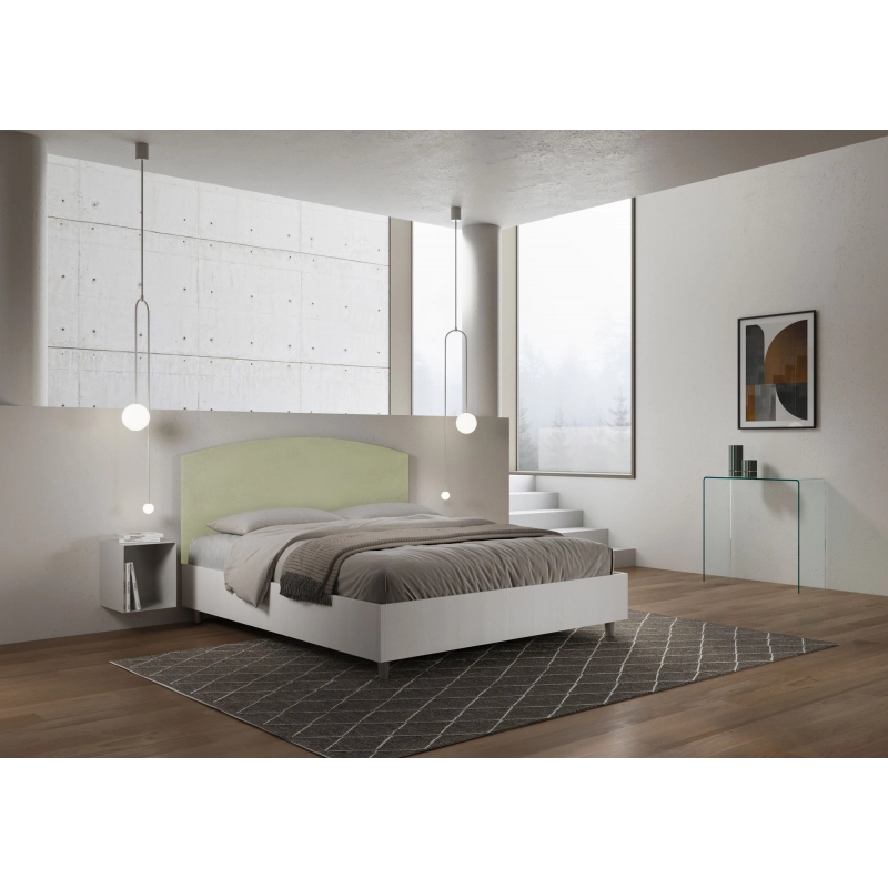 Letto Matrimoniale 160x200 cm struttura bianco frassino testata Antilia - Contenitore,Microfibra,Tè verde