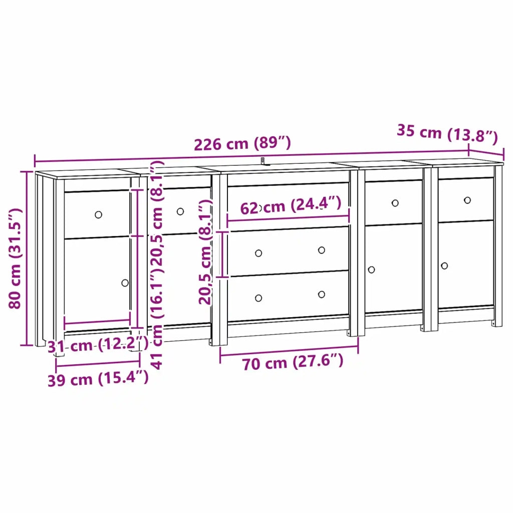Credenza 5 pcs Marrone Cera Legno di pino massiccio 3424976