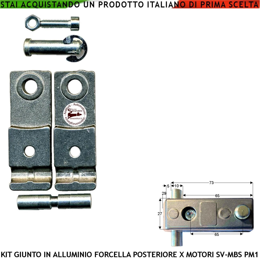Giunto Posteriore in Alluminio 121091 Forcella Para Strappi sforzi Eccessivi e Leggeri Disallineati Ricambio per Motori o Attuatori Securvera Serie SV-MBS SV-MBQ SV-MBC PM1 SC PM1 LINEAR 11 BH24
