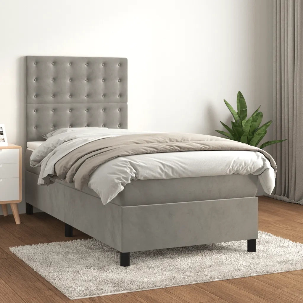 Letto singolo | Letto per adulti | Giroletto a Molle con Materasso Grigio Chiaro 100x200cm Velluto