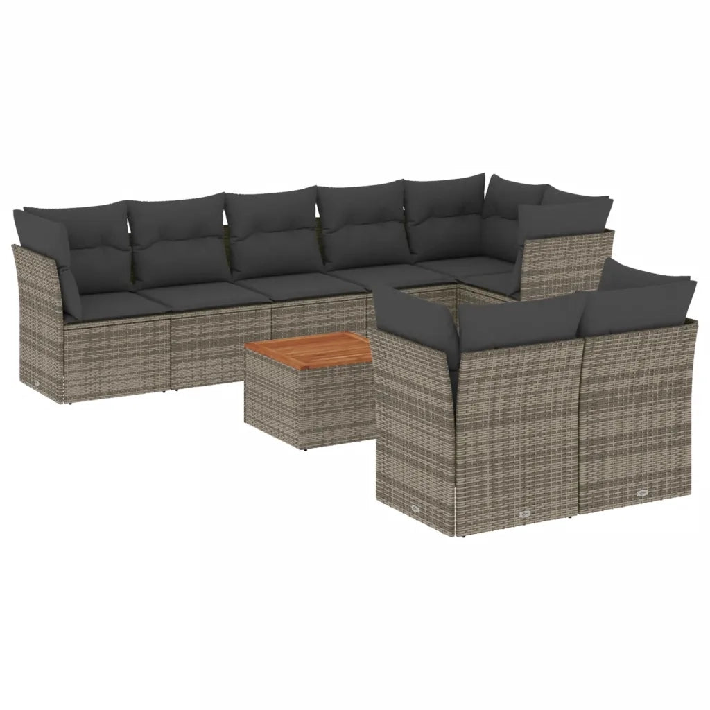 Set Divano da Giardino 9 pz con Cuscini Grigio in Polyrattan 3256067