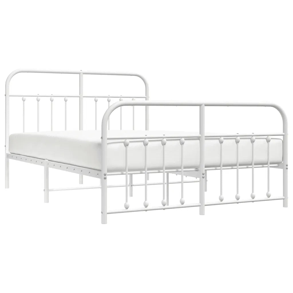 Letto matrimoniale | Letto per adulti | Giroletto con Testiera e Pediera Metallo Bianco 140x190 cm