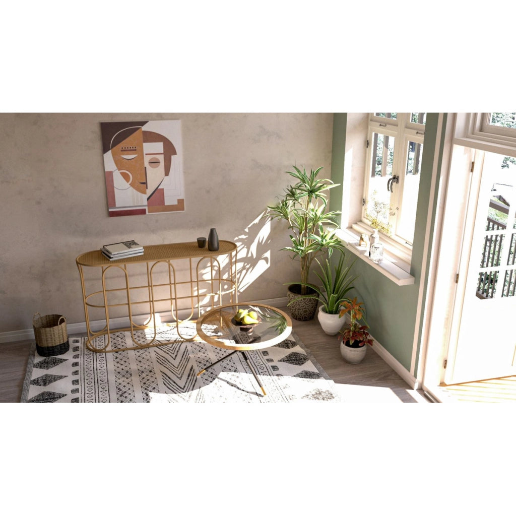 Console Samui in ferro e rattan naturale — 110x32x77 cm