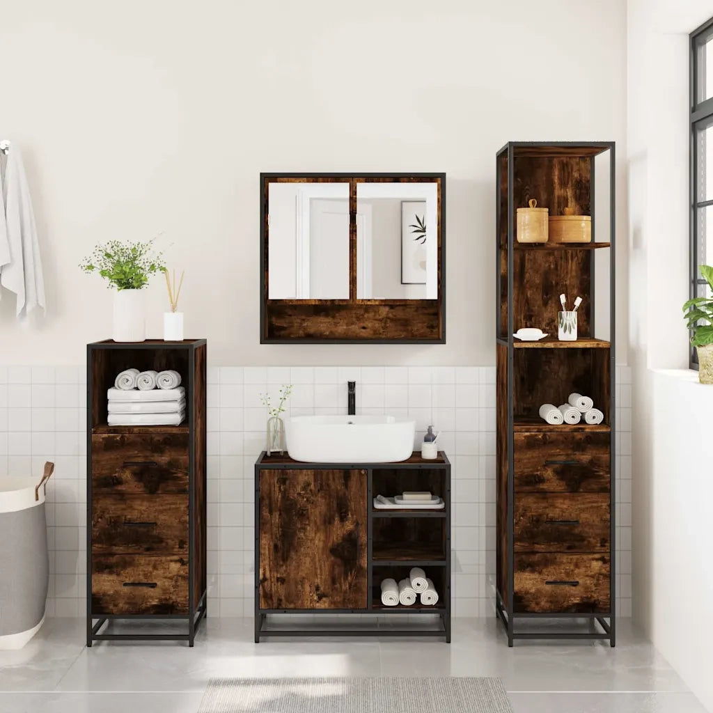 Set Mobili da Bagno 4 pz Rovere Fumo in Legno Multistrato 3301297