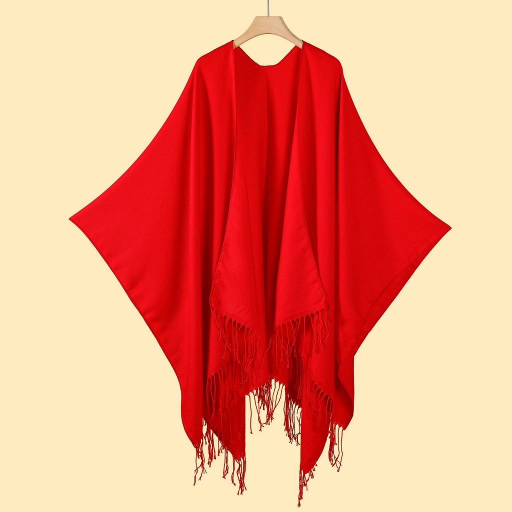 Sciarpa da donna in stile streetwear europeo e americano, scialle/mantella caldo/a doppio uso in tinta unita con nappe per autunno e inverno.