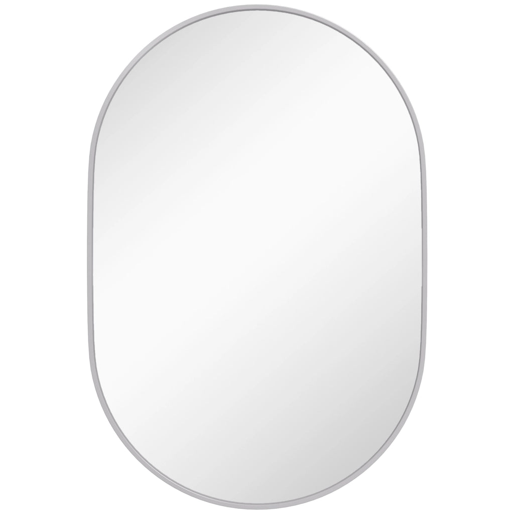 Specchio Bagno Ovale da Parete con Cornice in Alluminio, Verticale o Orizzontale, 60x90 cm, Argento