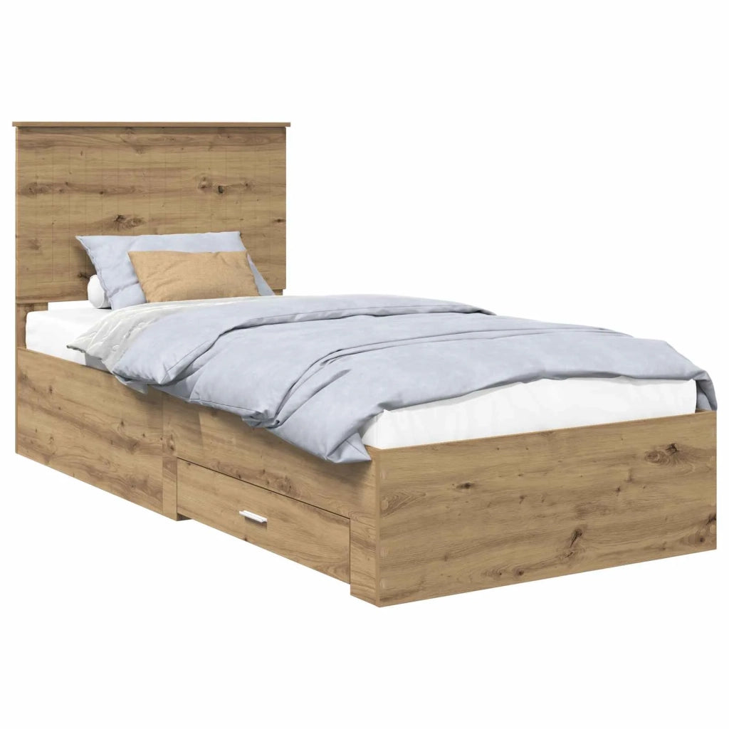 Letto singolo | Letto per adulti | Struttura del letto con testiera Rovere artigianale 90 x 190 cm