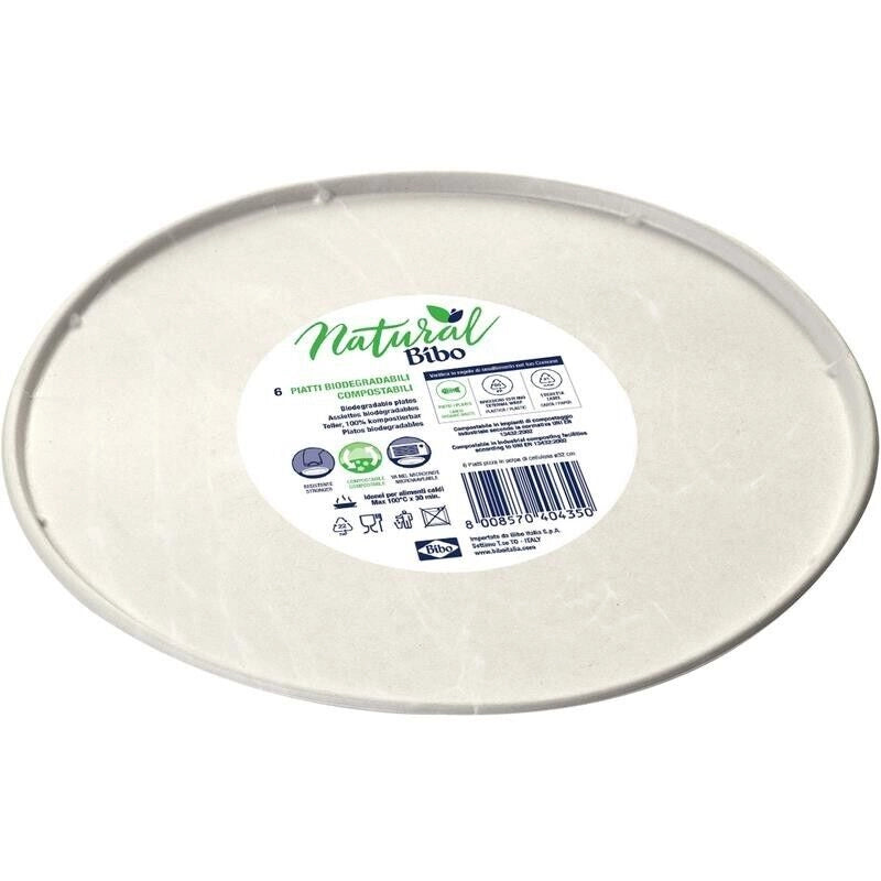 BIBO PIATTI DA PIZZA BIODEGRADABILI COMPOSTABILI IN SET DA 6 PEZZI