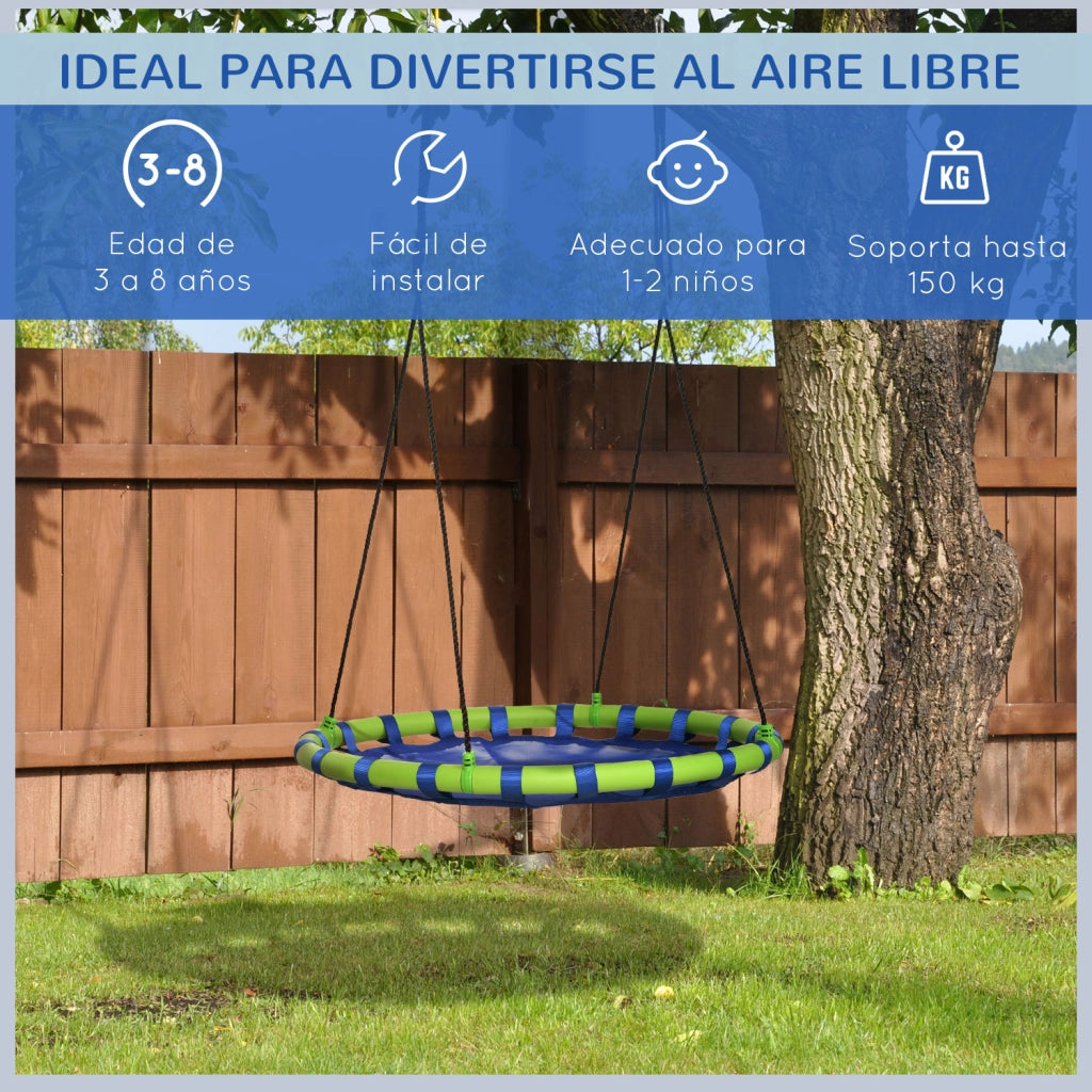 Altalena Nido per Bambini con Altezza Regolabile ¨C zephmum ¨C Blu e Verde ?100x120-180 cm