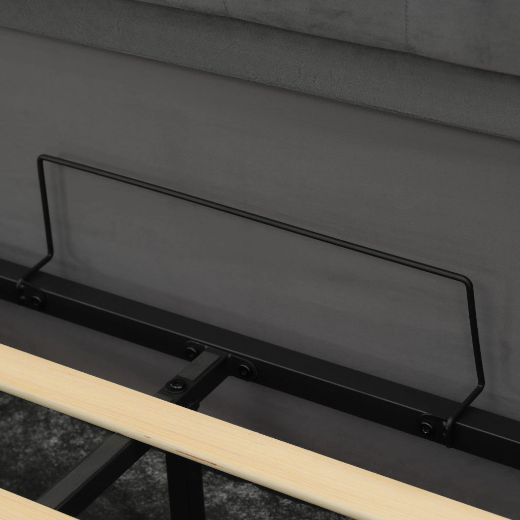 Letto imbottito con LED e porta USB Type-C, contenitore idraulico, 140x190 cm, grigio